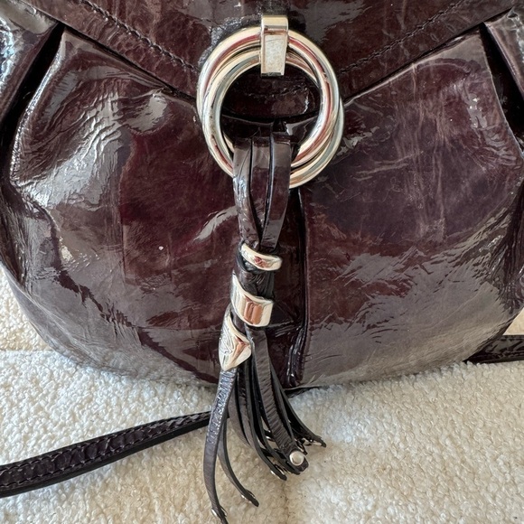 Francesco Biasia black patent leather crossbody bag with silver charm on front - Picture 8 of 9
